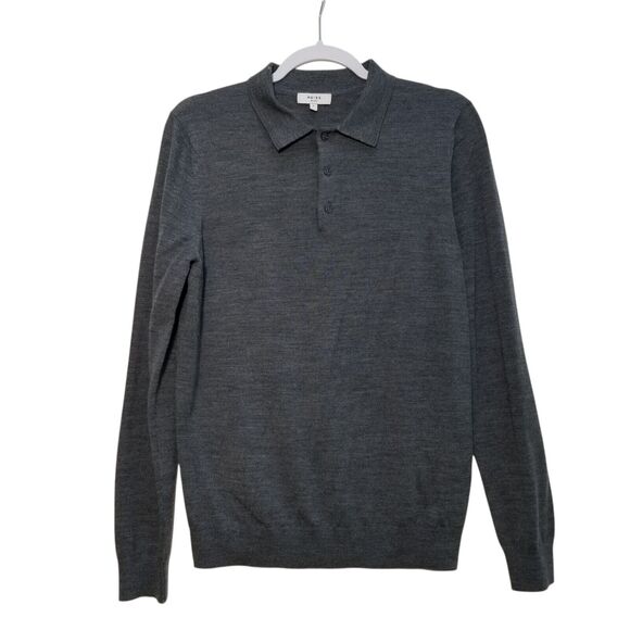 Reiss Other - Reiss Trafford Men's 100% Wool Knit Polo Shirt Sweater Long Sleeve Gray Size S